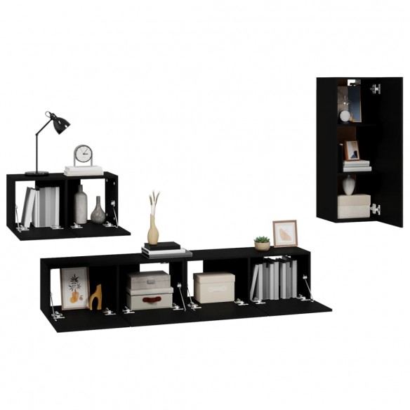 Ensemble de meubles TV 4 pcs Noir Bois d'ingénierie