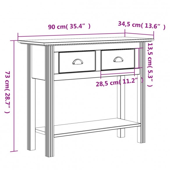 Table console BODO gris 90x34,5x73 cm bois de pin massif