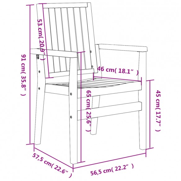 Chaises de jardin empilables lot de 6 56,5x57,5x91 cm bois teck