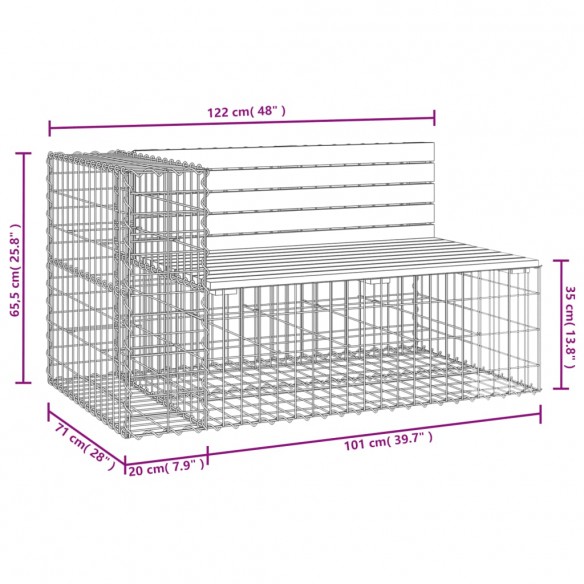 Banc de jardin design gabion 122x71x65,5 cm bois massif de pin