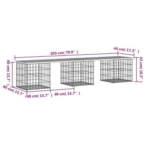 Banc de jardin design de gabion 203x44x42 cm bois massif de pin