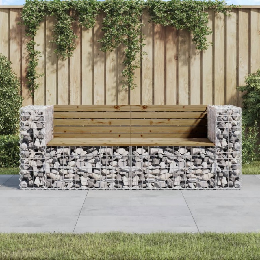 Banc de jardin design gabion 184x71x65,5cm bois de pin imprégné