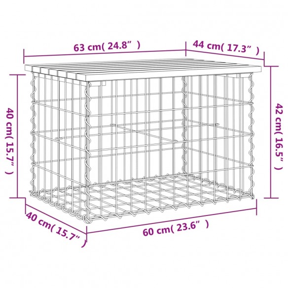 Banc de jardin design gabion 63x44x42 cm bois de pin imprégné