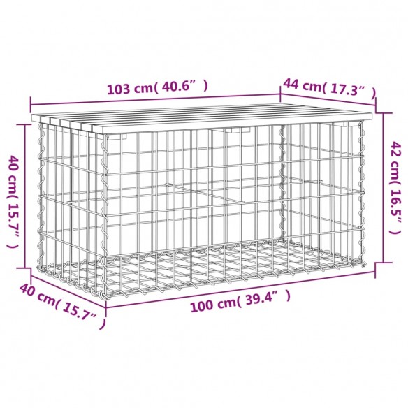 Banc de jardin design gabion 103x44x42cm bois massif de douglas