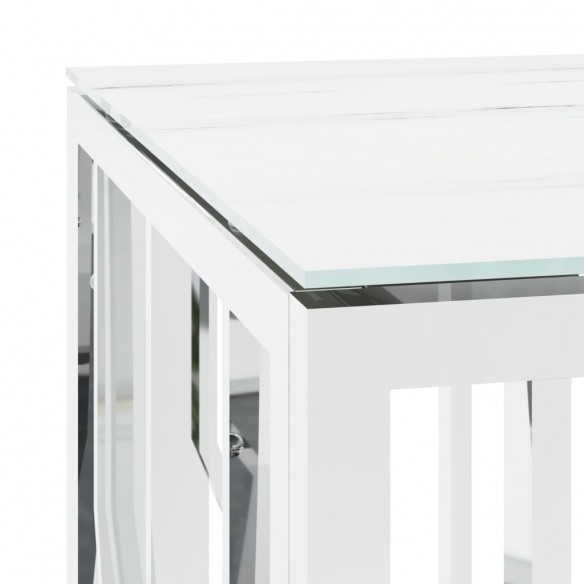Table basse argenté 110x45x45 cm acier inoxydable et verre