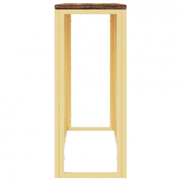 Table console doré acier inoxydable et bois massif récupération