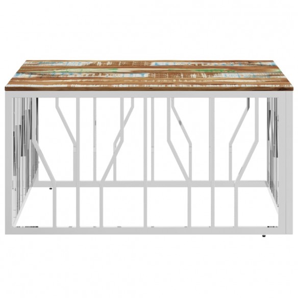 Table basse argenté acier inoxydable/bois massif récupération