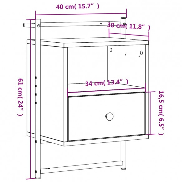 Table de chevet murale 2 pcs chêne sonoma 40x30x61 cm