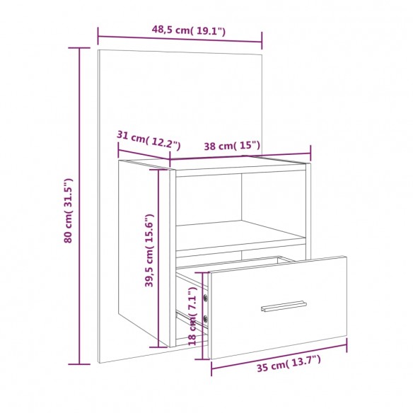 Tables de chevet murales 2 pcs Noir