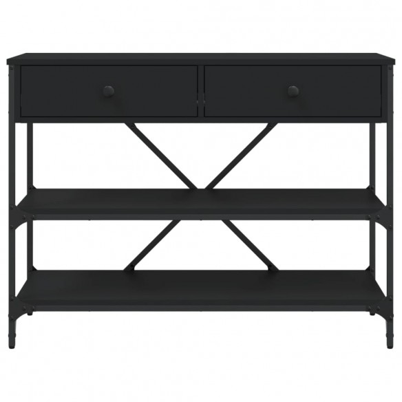 Table console avec tiroirs et étagères noir bois d'ingénierie