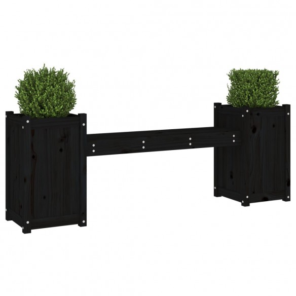 Banc avec jardinières noir 180x36x63 cm bois massif de pin