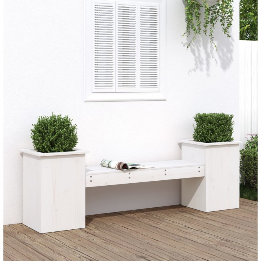 Banc avec jardinières blanc 184,5x39,5x56,5 cm bois massif pin