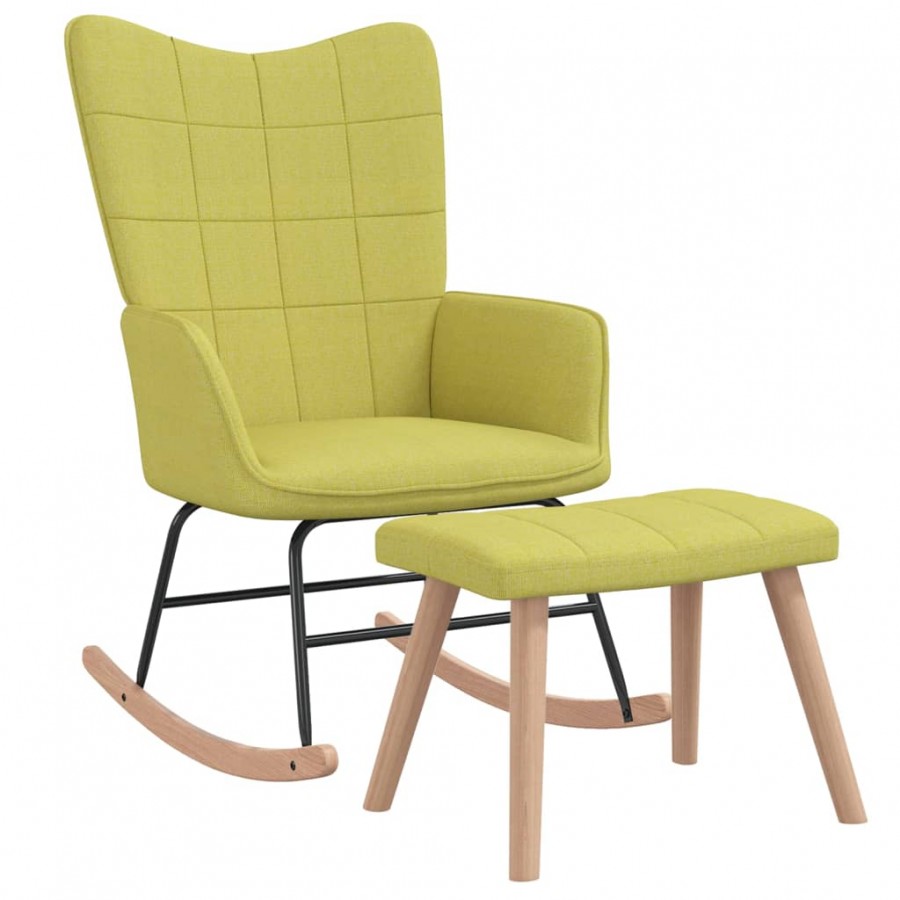 Chaise à bascule avec tabouret Vert Tissu