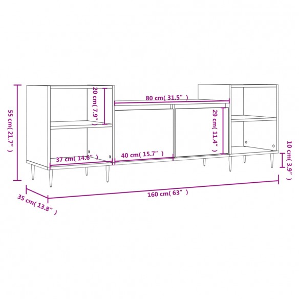 Meuble TV Chêne sonoma 160x35x55 cm Bois d'ingénierie