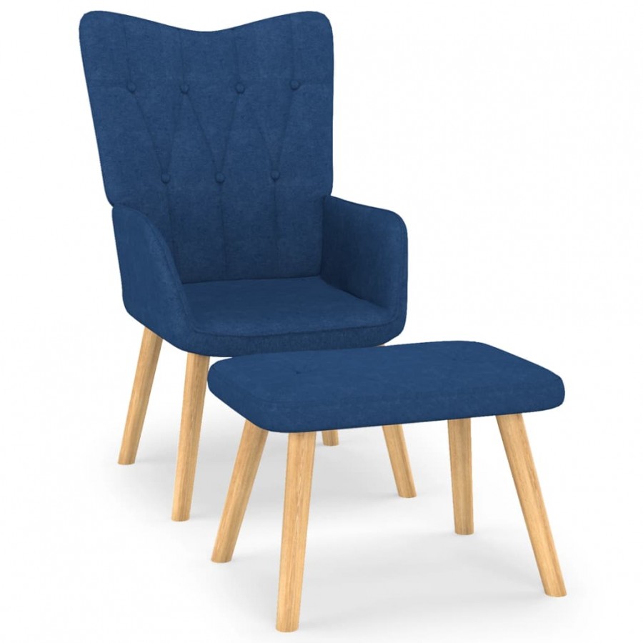 Chaise de relaxation avec tabouret Bleu Tissu