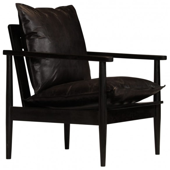 Fauteuil Noir Cuir véritable avec bois d'acacia