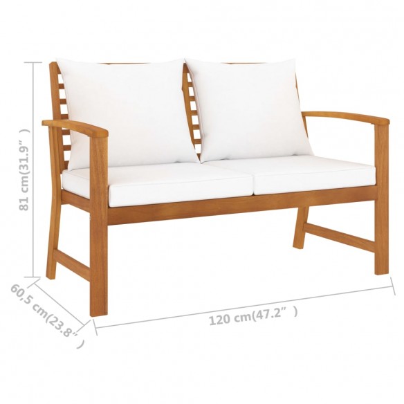 Banc de jardin avec coussin crème 120 cm Bois solide d'acacia