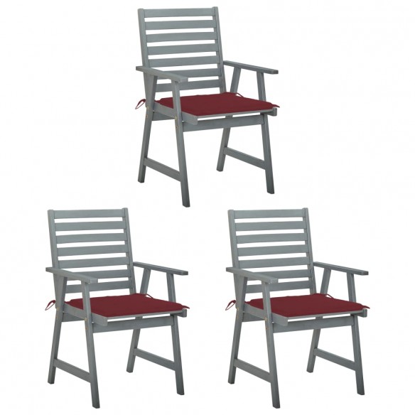 Chaises à dîner d'extérieur 3 pcs avec coussins Acacia massif