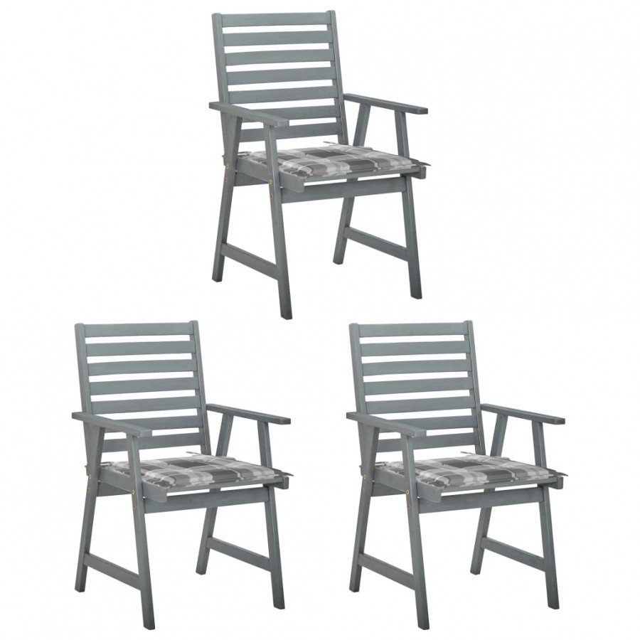 Chaises à dîner d'extérieur 3 pcs avec coussins Acacia massif