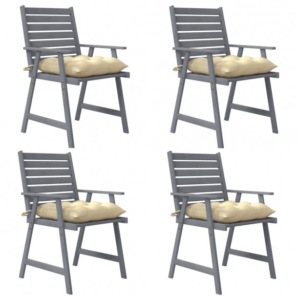 Chaises à dîner d'extérieur avec coussins 4 pcs Acacia massif