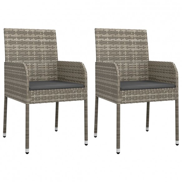 Chaises de jardin avec coussins 2 pcs Résine tressée Gris