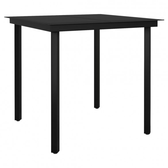 Table à dîner de jardin Noir 80x80x74 cm Acier et verre