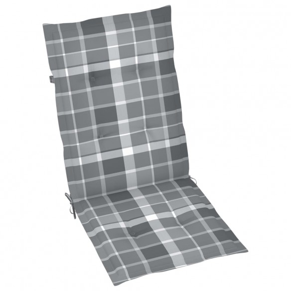 Chaises de jardin 6 pcs avec coussins à carreaux gris Teck