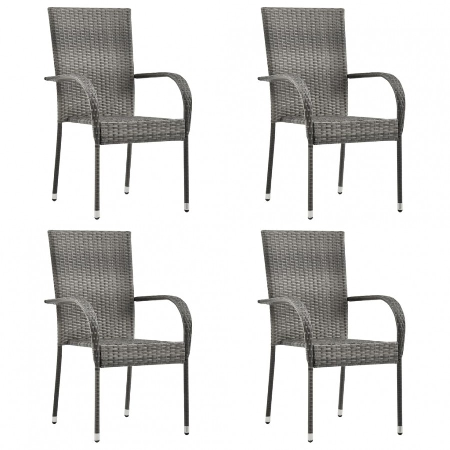 Chaises empilables d'extérieur 4 pcs Gris Résine tressée