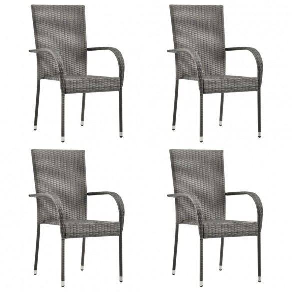 Chaises empilables d'extérieur 4 pcs Gris Résine tressée