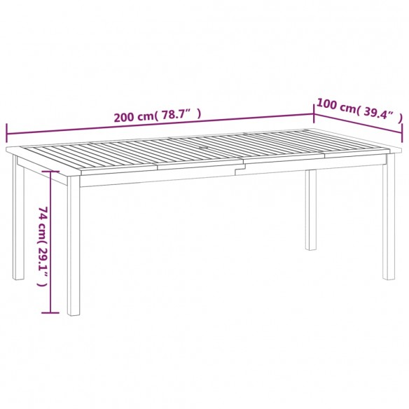 Table de jardin 200x100x74 cm Bois d'acacia solide