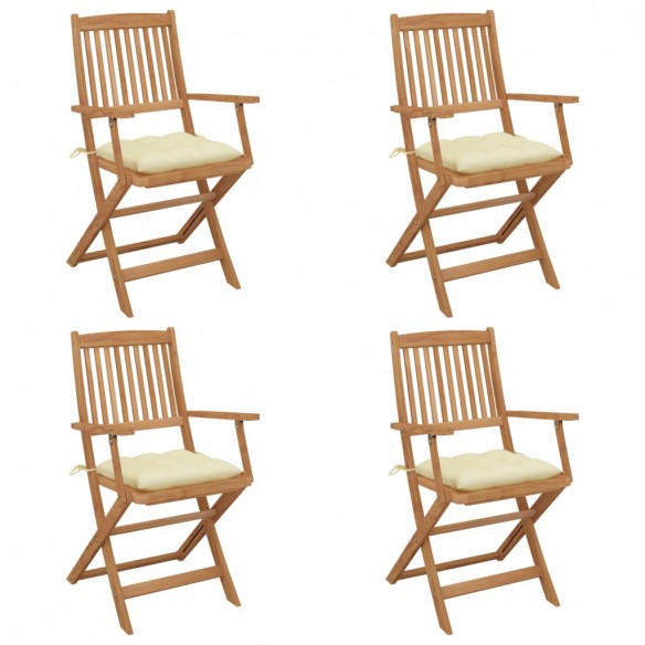 Chaises pliables de jardin 4 pcs avec coussins Bois d'acacia