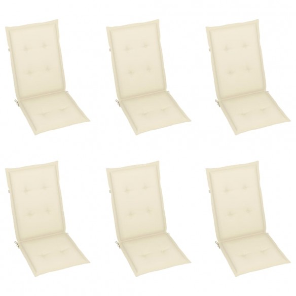 Chaises de jardin 6 pcs avec coussins crème Bois de teck