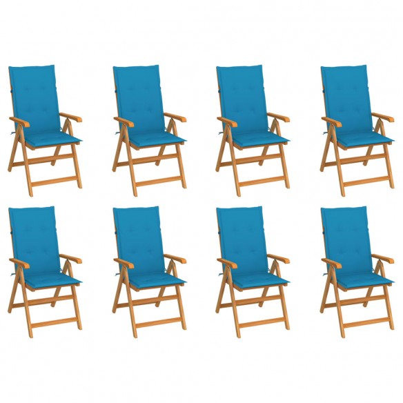 Chaises inclinables de jardin avec coussins 8 pcs Teck solide