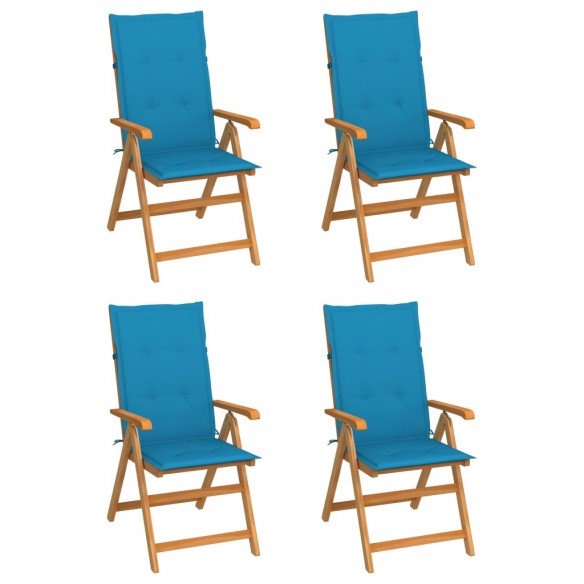 Chaises de jardin 4 pcs avec coussins bleu Bois de teck