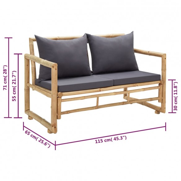 Banc de jardin avec coussins 115 cm Bambou