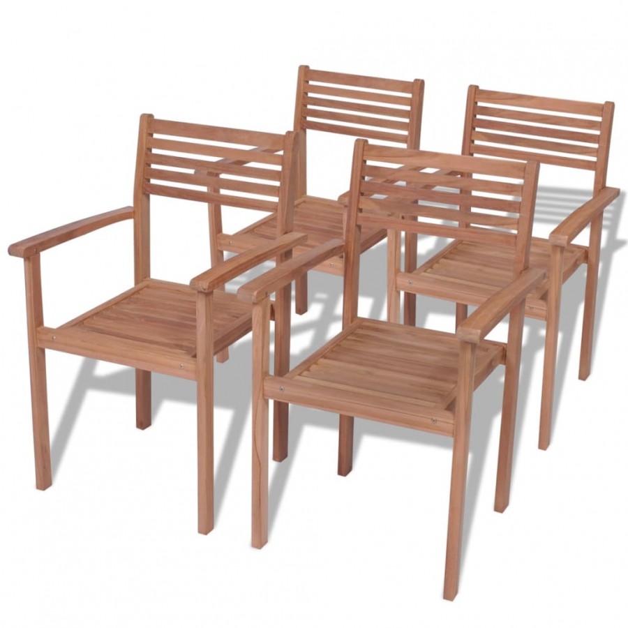 Chaises empilables de jardin 4 pcs Bois de teck solide