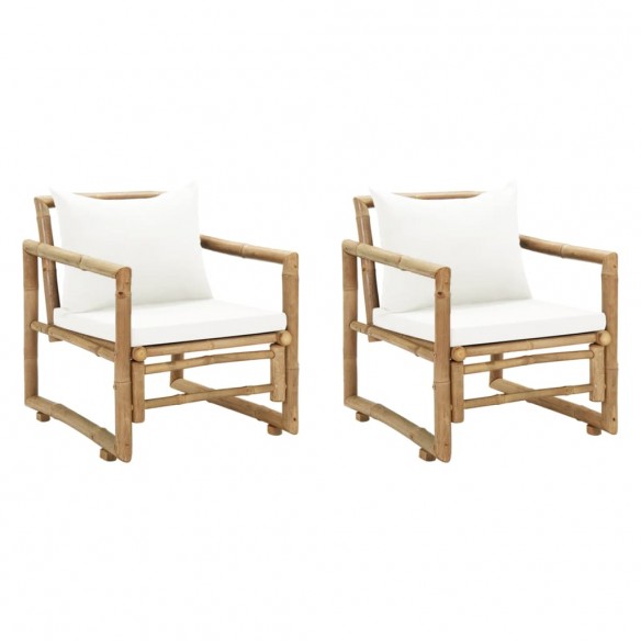 Chaises de jardin 2 pcs avec coussins et oreillers Bambou