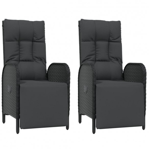 Chaises inclinables d'extérieur et coussins2pcs Poly rotin Noir