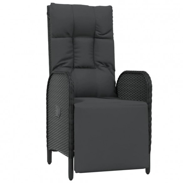 Chaises inclinables d'extérieur et coussins2pcs Poly rotin Noir