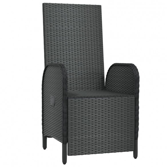 Chaises inclinables d'extérieur et coussins2pcs Poly rotin Noir