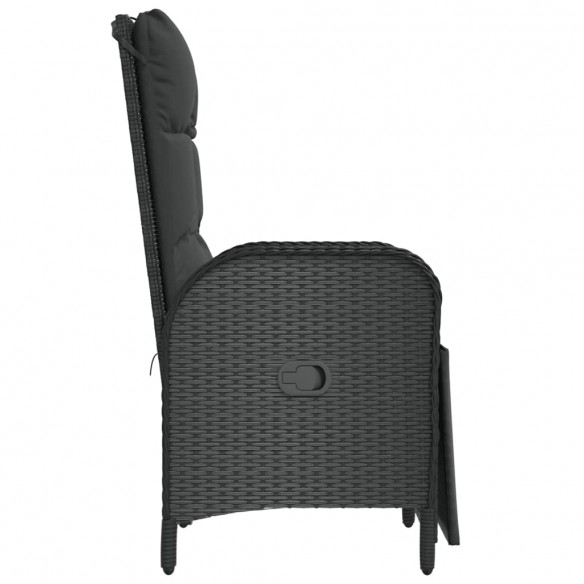 Chaises inclinables d'extérieur et coussins2pcs Poly rotin Noir