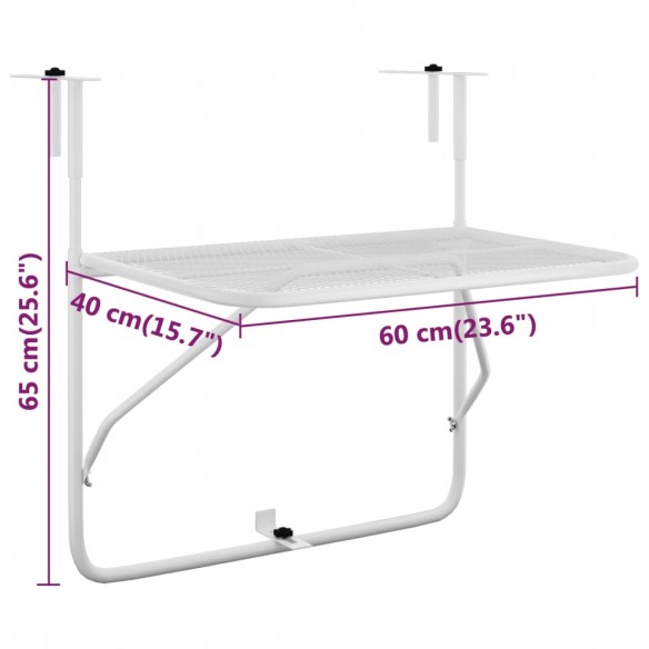 Table de balcon Blanc 60x40 cm Acier