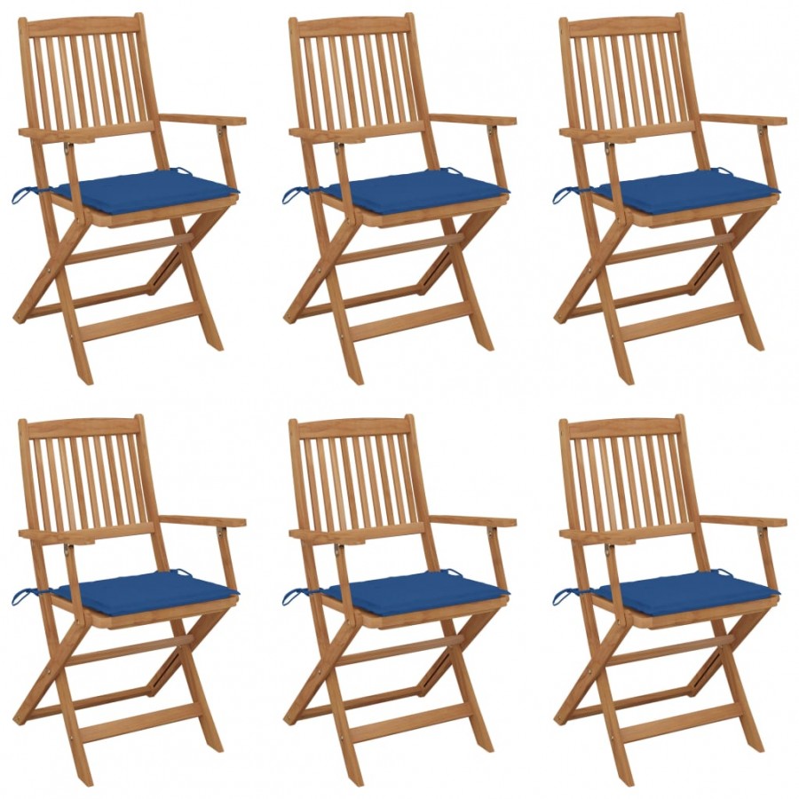 Chaises pliables de jardin 6 pcs avec coussins Bois d'acacia