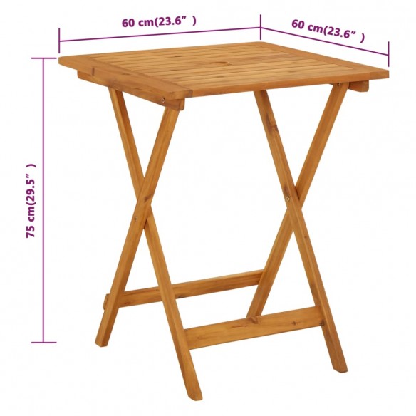 Table pliable de jardin 60x60x75 cm Bois d'acacia solide