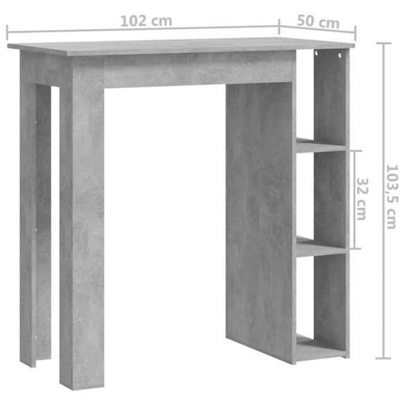Table de bar avec étagère Gris béton 102x50x103,5 cm Aggloméré