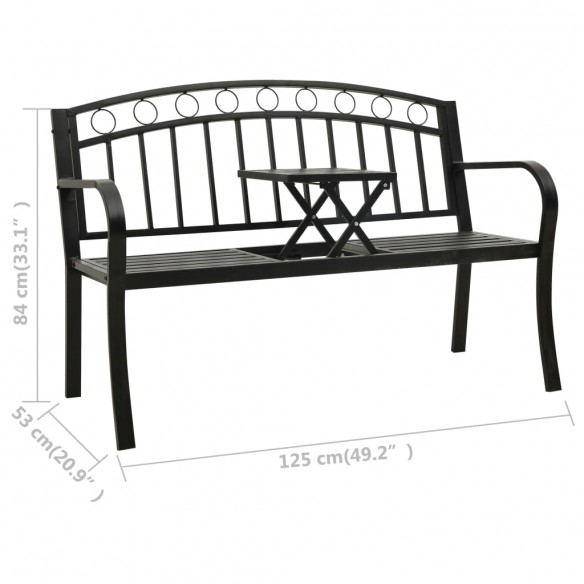 Banc de jardin avec une table 125 cm Acier Noir