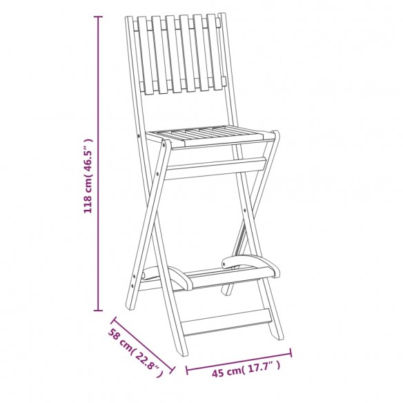 Tabourets de bar d'extérieur pliants 2 pcs Bois massif d'acacia