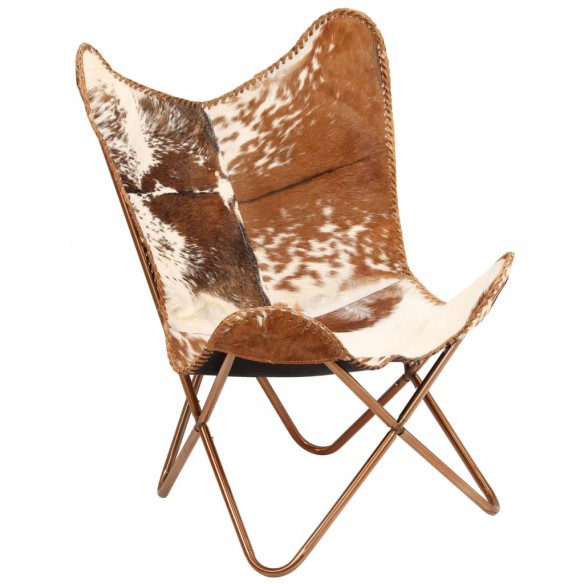 Chaise papillon Marron et blanc Cuir véritable de chèvre