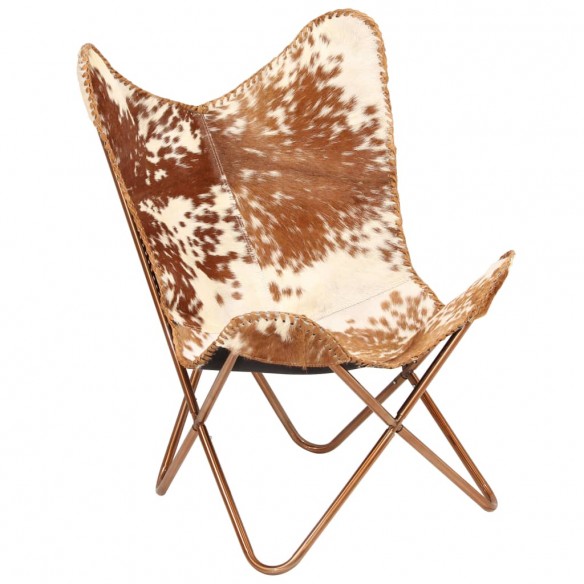 Chaise papillon Marron et blanc Cuir véritable de chèvre