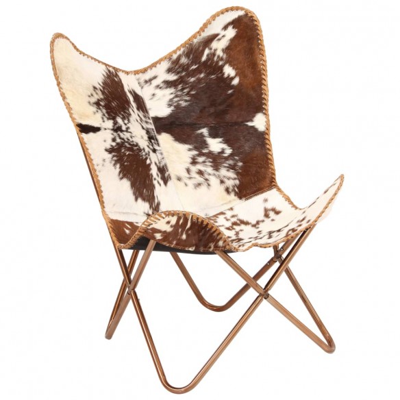 Chaise papillon Marron et blanc Cuir véritable de chèvre